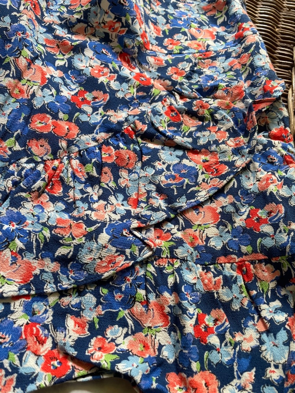 Floral Ruffle Mini Skirt in Navy with Coral & Light Blue Flowers - Picture 4 of 4
